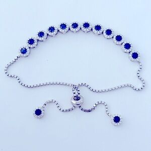 Slider bracelet 925 silver cz stones sapphire blue